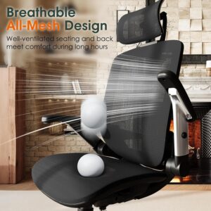 GABRYLLY Ergonomic Office Chair, High Back Home Desk Chair with Headrest, Flip-Up Arms, 90-120° Tilt Lock and Wide Cushion, Big and Tall Mesh Chairs for Man Woman, Black Task Chair - Image 8