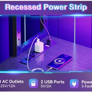 AODK L Shaped Desk Gaming Desk with LED Light & Power Outlet, 53 Inch Reversible L Shaped Computer Table with Shelf & Storage Bag & Hook for Home Office, Black - Image 5