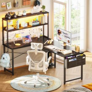 AODK L Shaped Desk Gaming Desk with LED Light & Power Outlet, 53 Inch Reversible L Shaped Computer Table with Shelf & Storage Bag & Hook for Home Office, Black - Image 9