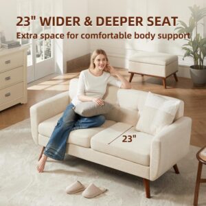 65" W Loveseat Sofa, Mid Century Modern Decor Love Seat Couches for Living Room, Button Tufted Upholstered Small Couch for Bedroom, Solid and Easy to Install Love Seats Furniture, Beige - Image 2