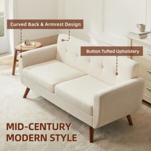 65" W Loveseat Sofa, Mid Century Modern Decor Love Seat Couches for Living Room, Button Tufted Upholstered Small Couch for Bedroom, Solid and Easy to Install Love Seats Furniture, Beige - Image 3