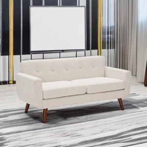 65" W Loveseat Sofa, Mid Century Modern Decor Love Seat Couches for Living Room, Button Tufted Upholstered Small Couch for Bedroom, Solid and Easy to Install Love Seats Furniture, Beige - Image 4