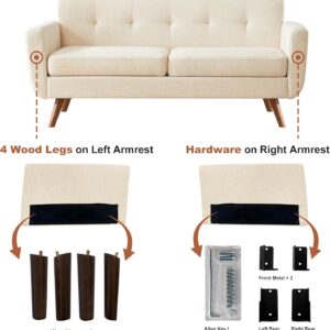 65" W Loveseat Sofa, Mid Century Modern Decor Love Seat Couches for Living Room, Button Tufted Upholstered Small Couch for Bedroom, Solid and Easy to Install Love Seats Furniture, Beige - Image 5