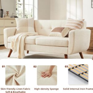 65" W Loveseat Sofa, Mid Century Modern Decor Love Seat Couches for Living Room, Button Tufted Upholstered Small Couch for Bedroom, Solid and Easy to Install Love Seats Furniture, Beige - Image 6