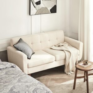 65" W Loveseat Sofa, Mid Century Modern Decor Love Seat Couches for Living Room, Button Tufted Upholstered Small Couch for Bedroom, Solid and Easy to Install Love Seats Furniture, Beige - Image 9