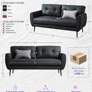 TYBOATLE Sofa Couch 61" Small Loveseat Couches for Living Room, Black Faux Leather Couch Mid Century Modern Tufted Mini Sofa Comfy Office 2 Seat Settee Love Seat Couches for Small Spaces Bedroom - Image 2