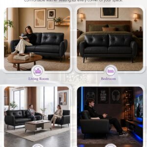 TYBOATLE Sofa Couch 61" Small Loveseat Couches for Living Room, Black Faux Leather Couch Mid Century Modern Tufted Mini Sofa Comfy Office 2 Seat Settee Love Seat Couches for Small Spaces Bedroom - Image 3