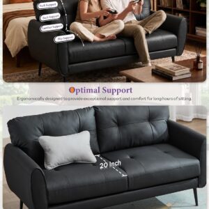 TYBOATLE Sofa Couch 61" Small Loveseat Couches for Living Room, Black Faux Leather Couch Mid Century Modern Tufted Mini Sofa Comfy Office 2 Seat Settee Love Seat Couches for Small Spaces Bedroom - Image 4