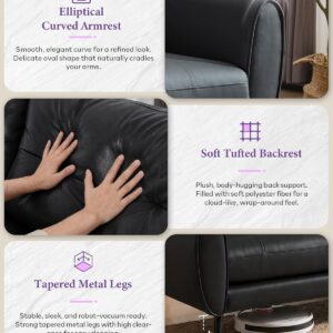 TYBOATLE Sofa Couch 61" Small Loveseat Couches for Living Room, Black Faux Leather Couch Mid Century Modern Tufted Mini Sofa Comfy Office 2 Seat Settee Love Seat Couches for Small Spaces Bedroom - Image 6