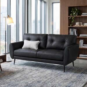 TYBOATLE Sofa Couch 61" Small Loveseat Couches for Living Room, Black Faux Leather Couch Mid Century Modern Tufted Mini Sofa Comfy Office 2 Seat Settee Love Seat Couches for Small Spaces Bedroom - Image 8
