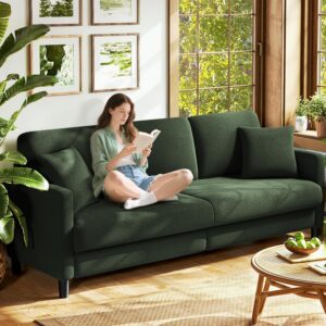 Welzona 83" Couches for Living Room, Teddy Sofa Couch, Comfy Sofas for Living Room, Tool-Free Setup Loveseat Sofa, All-Wood Love Seat Couches, Small Couch 2 Pillows Included, Green - Image 2