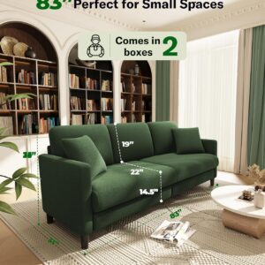 Welzona 83" Couches for Living Room, Teddy Sofa Couch, Comfy Sofas for Living Room, Tool-Free Setup Loveseat Sofa, All-Wood Love Seat Couches, Small Couch 2 Pillows Included, Green - Image 3