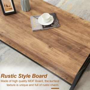 HOMISSUE Coffee Table, Rustic Rectangle Coffee Table with 2-Tier Storage, Engineered Wood Center Table with Open Shelves, Minimalist Coffee Table for Living Room, 47 Inch, Oak Brown - Image 3