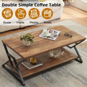 HOMISSUE Coffee Table, Rustic Rectangle Coffee Table with 2-Tier Storage, Engineered Wood Center Table with Open Shelves, Minimalist Coffee Table for Living Room, 47 Inch, Oak Brown - Image 5