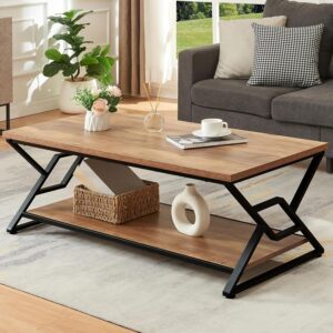 HOMISSUE Coffee Table, Rustic Rectangle Coffee Table with 2-Tier Storage, Engineered Wood Center Table with Open Shelves, Minimalist Coffee Table for Living Room, 47 Inch, Oak Brown - Image 6