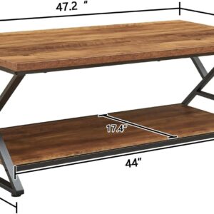 HOMISSUE Coffee Table, Rustic Rectangle Coffee Table with 2-Tier Storage, Engineered Wood Center Table with Open Shelves, Minimalist Coffee Table for Living Room, 47 Inch, Oak Brown - Image 7