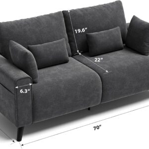 70” Loveseat Sofa, Grey Love Seat Couches for Living Room, 2 Seater Small Couch for Small Spaces, Bedroom, Office Sofas - Image 2