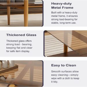Furnify Glass Coffee Table, Rectangle Living Room Center Table with Golden Legs, Mid-Century Modern Accent Tables with Open Shelf for Living Room, Office, Brown - Image 6