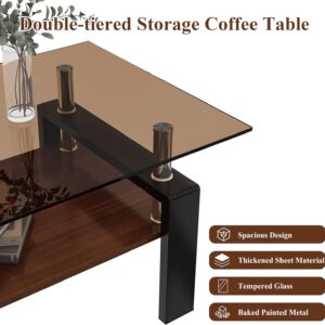 Glass Coffee Table Rectangle Living Room Center Table, with Tempered Glass Tabletop and MDF Layer,for Living Room and Office (Brown) - Image 3