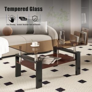 Glass Coffee Table Rectangle Living Room Center Table, with Tempered Glass Tabletop and MDF Layer,for Living Room and Office (Brown) - Image 5