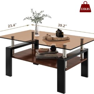 Glass Coffee Table Rectangle Living Room Center Table, with Tempered Glass Tabletop and MDF Layer,for Living Room and Office (Brown) - Image 7