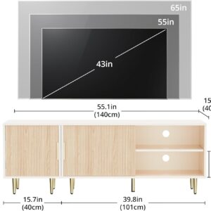 Combined Modern TV Stand for 55/60/65 inch TV, Small Entertainment Center with Adjustable Shelf, TV Media Stand with Storage Cabinet, TV Console with Gold Legs for Living Room, Bedroom, Oak - Image 3