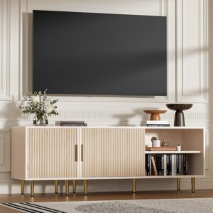 Combined Modern TV Stand for 55/60/65 inch TV, Small Entertainment Center with Adjustable Shelf, TV Media Stand with Storage Cabinet, TV Console with Gold Legs for Living Room, Bedroom, Oak - Image 6