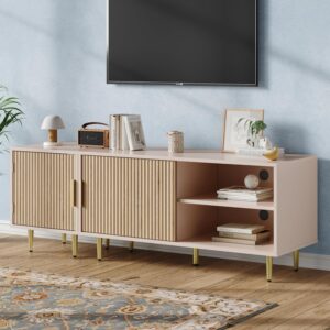 Combined Modern TV Stand for 55/60/65 inch TV, Small Entertainment Center with Adjustable Shelf, TV Media Stand with Storage Cabinet, TV Console with Gold Legs for Living Room, Bedroom, Oak - Image 8