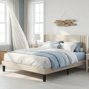 Gizoon Queen Bed Frame with Wingback Headboard, Upholstered Platform Bed, Wooden Slats, Noise-Free, No Box Spring Needed, Easy Assembly - Image 2