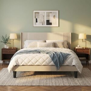 Gizoon Queen Bed Frame with Wingback Headboard, Upholstered Platform Bed, Wooden Slats, Noise-Free, No Box Spring Needed, Easy Assembly - Image 3
