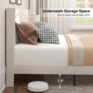 Gizoon Queen Bed Frame with Wingback Headboard, Upholstered Platform Bed, Wooden Slats, Noise-Free, No Box Spring Needed, Easy Assembly - Image 5