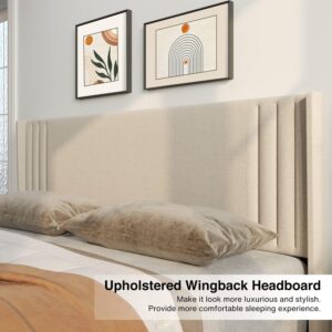 Gizoon Queen Bed Frame with Wingback Headboard, Upholstered Platform Bed, Wooden Slats, Noise-Free, No Box Spring Needed, Easy Assembly - Image 6
