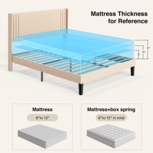 Gizoon Queen Bed Frame with Wingback Headboard, Upholstered Platform Bed, Wooden Slats, Noise-Free, No Box Spring Needed, Easy Assembly - Image 7