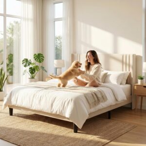 Gizoon Queen Bed Frame with Wingback Headboard, Upholstered Platform Bed, Wooden Slats, Noise-Free, No Box Spring Needed, Easy Assembly - Image 8