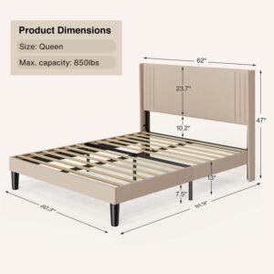 Gizoon Queen Bed Frame with Wingback Headboard, Upholstered Platform Bed, Wooden Slats, Noise-Free, No Box Spring Needed, Easy Assembly - Image 9