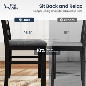 PHI VILLA Solid Wood Dining Table Set for 4, Marble Design Kitchen Table Chairs Set of 4, 5 Piece Space-Saving Dining Room Table Set for Apartment, Venatino White Marble& Black - Image 5