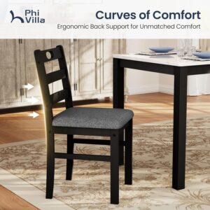 PHI VILLA Solid Wood Dining Table Set for 4, Marble Design Kitchen Table Chairs Set of 4, 5 Piece Space-Saving Dining Room Table Set for Apartment, Venatino White Marble& Black - Image 9