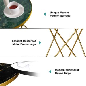 Modern Round Side Table, End Table with Marble Effect Top and Gold Metal Frame, Small Side Table for Living Room, Bedroom, Sofa and Couch, Gold Legs, Green Marble top - Image 3