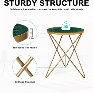 Modern Round Side Table, End Table with Marble Effect Top and Gold Metal Frame, Small Side Table for Living Room, Bedroom, Sofa and Couch, Gold Legs, Green Marble top - Image 4