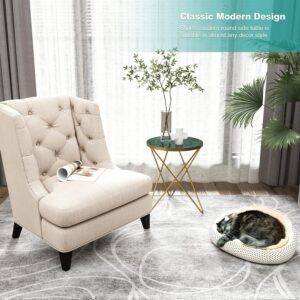Modern Round Side Table, End Table with Marble Effect Top and Gold Metal Frame, Small Side Table for Living Room, Bedroom, Sofa and Couch, Gold Legs, Green Marble top - Image 5