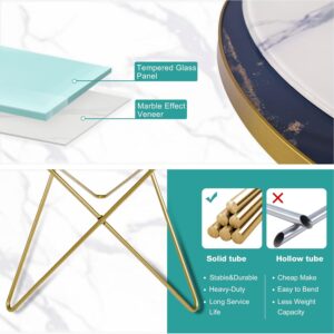 Modern Round Side Table, End Table with Marble Effect Top and Gold Metal Frame, Small Side Table for Living Room, Bedroom, Sofa and Couch, Gold Legs, Green Marble top - Image 7