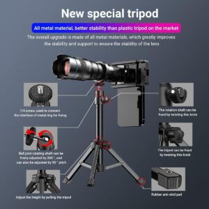APEXEL 36x Telephoto Lens for iPhone | Kit with Sturdy Metal Tripod for Smartphones, Compatible with iPhone 16 15 14 13 12 Pro Max, Samsung Galaxy, Google Pixel - Image 6