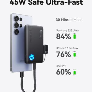 INIU 45W Fast Charging Portable Charger, 40% Smaller 10000mAh with Detachable Cable, Flight-Safe Travel Power Bank, USB C External Phone Battery Pack for iPhone 17 16 Pro iPad Samsung S26 Google etc - Image 3
