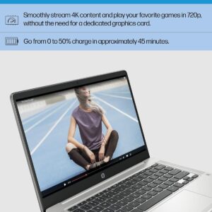 HP Chromebook 14 Laptop, Intel Celeron N4120, 4 GB RAM, 64 GB eMMC, 14" HD Display, Chrome OS, Thin Design, 4K Graphics, Long Battery Life, Ash Gray Keyboard (14a-na0226nr, 2022, Mineral Silver) - Image 6