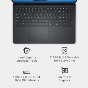 Dell 15 Laptop DC15250-15.6-inch FHD 120Hz Display, Intel Core 3 Processor 100U, 8GB DDR4 RAM, 512GB SSD, Intel UHD Graphics, Windows 11 Home, Onsite Service - Carbon Black - Image 5