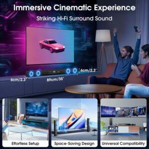 2.1 Channel Sound Bar with Wired Subwoofer, Dorby Audio 35in Detachable TV Soundbar, Bluetooth, HDMI-ARC, Optical, AUX, USB, FM, Coaxial Inputs for Home Theater - Image 2