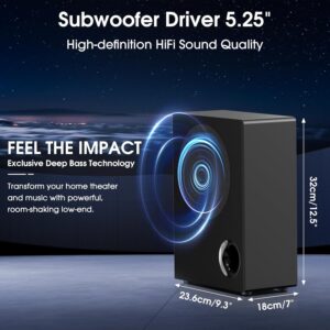 2.1 Channel Sound Bar with Wired Subwoofer, Dorby Audio 35in Detachable TV Soundbar, Bluetooth, HDMI-ARC, Optical, AUX, USB, FM, Coaxial Inputs for Home Theater - Image 3