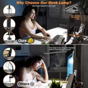 Airlonv LED Desk Lamp for Office Home, Eye-Caring Desk Light with Stepless Dimming Adjustable Flexible Gooseneck, 10W USB Adapter Desk Lamp with Clamp for Reading, Study, Workbench (Black) - Image 3