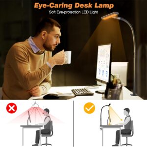 Airlonv LED Desk Lamp for Office Home, Eye-Caring Desk Light with Stepless Dimming Adjustable Flexible Gooseneck, 10W USB Adapter Desk Lamp with Clamp for Reading, Study, Workbench (Black) - Image 5