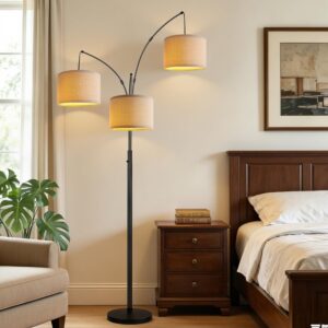 Dimmable 3 Lights Floor Lamp - 3000LM Super Bright Arc Floor Lamps for Living Room, Modern Tall Standing Lamp With Beige Shades, Mid Century Tree Floor Lamp for Bedroom Office, 3 LED Bulbs Included - Image 8